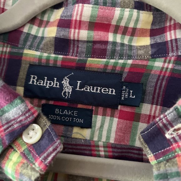 Ralph Lauren Shirt Men Large Red Plaid Blake Button Up Gingham %100 Cotton - Picture 4 of 5